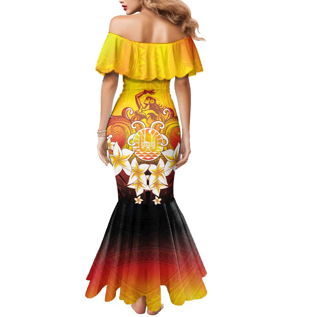 Tahiti Heiva Festival Family Matching Mermaid Dress and Hawaiian Shirt Tahitian Vahine Plumeria Flowers LT05 - Polynesian Pride