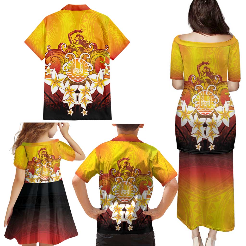 Tahiti Heiva Festival Family Matching Puletasi and Hawaiian Shirt Tahitian Vahine Plumeria Flowers LT05 - Polynesian Pride