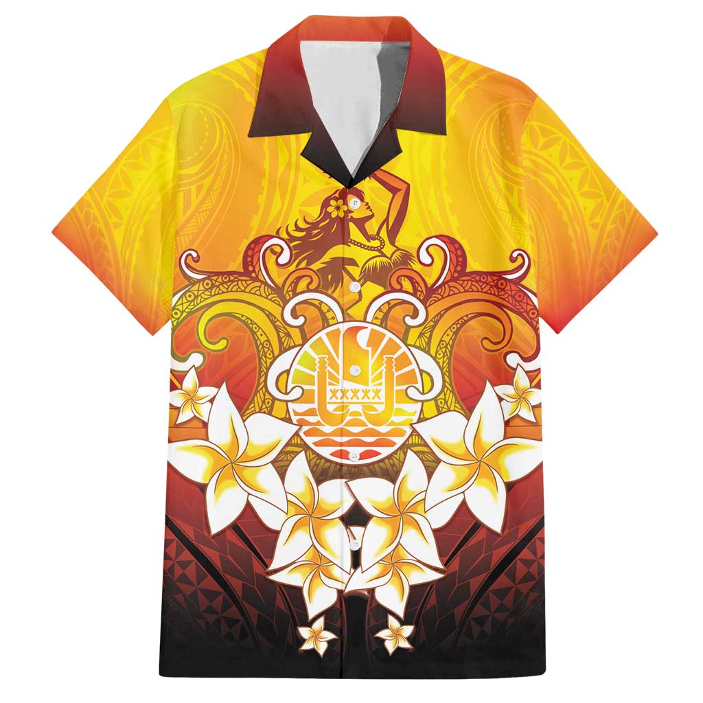 Tahiti Heiva Festival Family Matching Puletasi and Hawaiian Shirt Tahitian Vahine Plumeria Flowers LT05 Dad's Shirt - Short Sleeve Yellow - Polynesian Pride