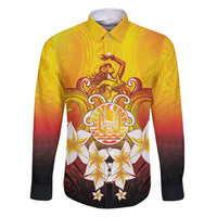 Tahiti Heiva Festival Family Matching Puletasi and Hawaiian Shirt Tahitian Vahine Plumeria Flowers LT05 Dad's Shirt - Long Sleeve Yellow - Polynesian Pride