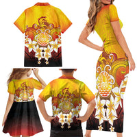 Tahiti Heiva Festival Family Matching Short Sleeve Bodycon Dress and Hawaiian Shirt Tahitian Vahine Plumeria Flowers LT05 - Polynesian Pride