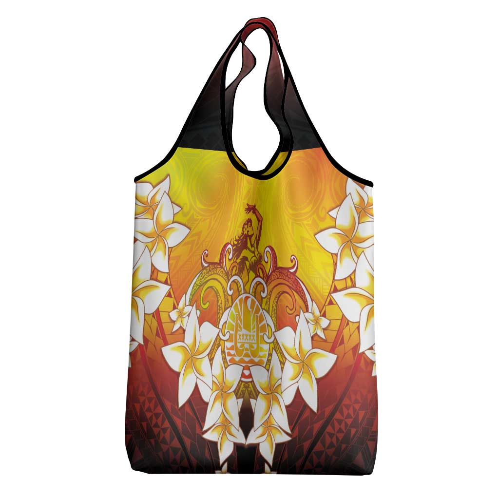 Tahiti Heiva Festival Grocery Bag Tahitian Vahine Plumeria Flowers