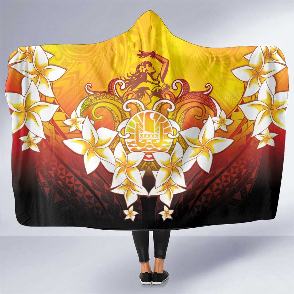 Tahiti Heiva Festival Hooded Blanket Tahitian Vahine Plumeria Flowers