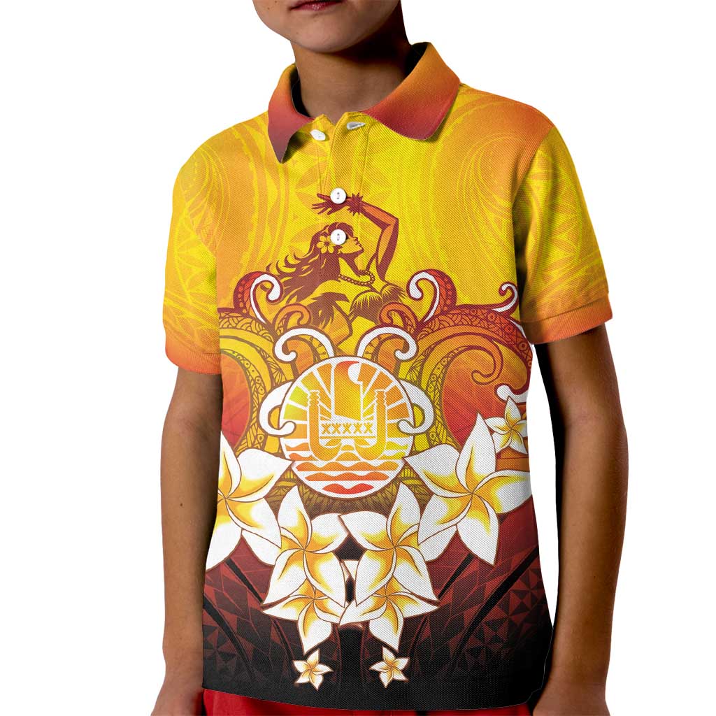 Tahiti Heiva Festival Kid Polo Shirt Tahitian Vahine Plumeria Flowers LT05 Kid Yellow - Polynesian Pride