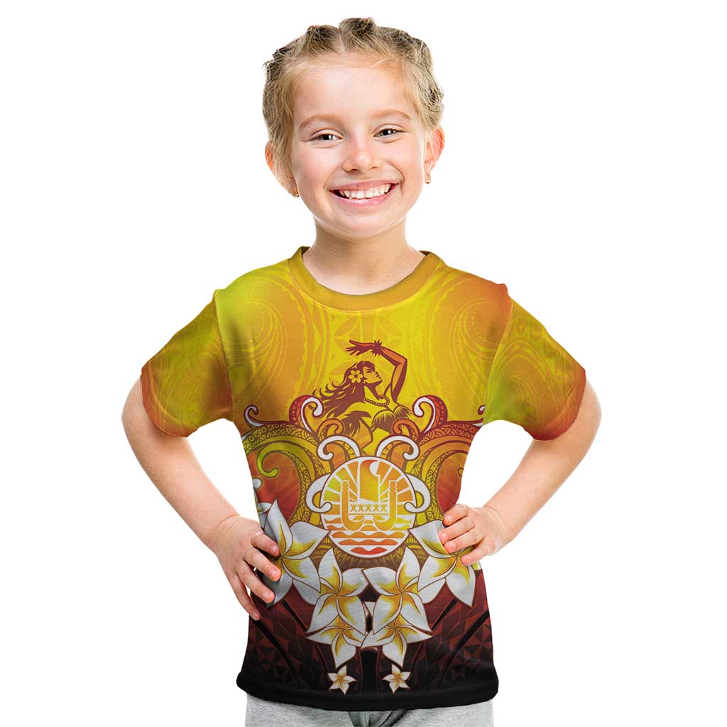 Tahiti Heiva Festival Kid T Shirt Tahitian Vahine Plumeria Flowers LT05 Yellow - Polynesian Pride