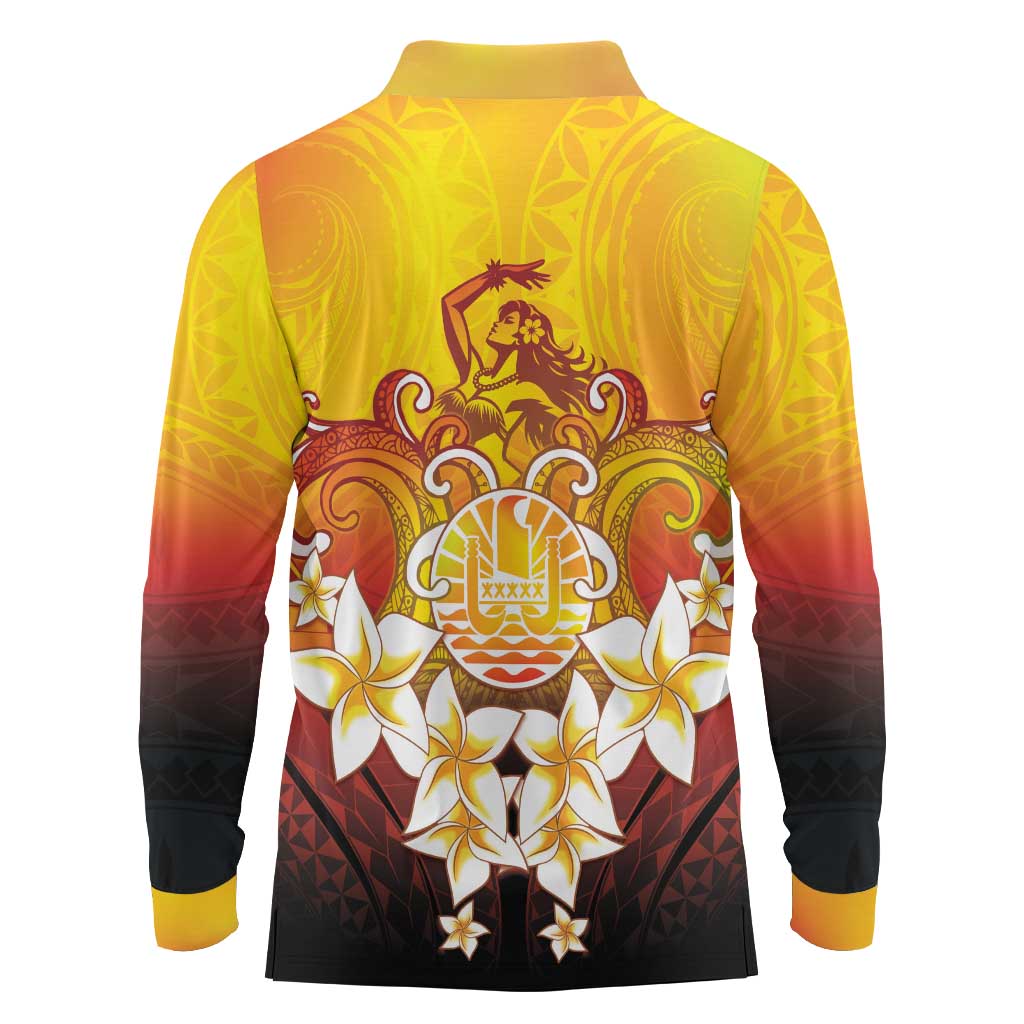 Tahiti Heiva Festival Long Sleeve Polo Shirt Tahitian Vahine Plumeria Flowers LT05 - Polynesian Pride