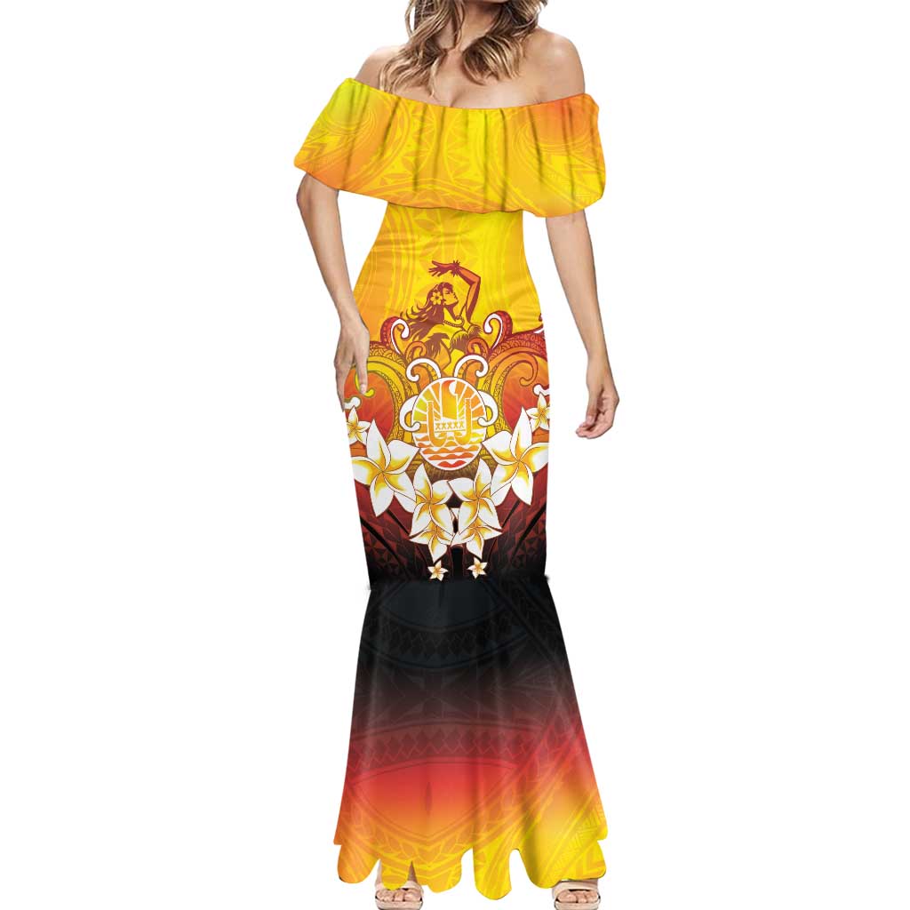 Tahiti Heiva Festival Mermaid Dress Tahitian Vahine Plumeria Flowers LT05 - Polynesian Pride