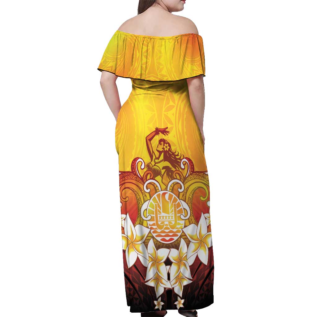 Tahiti Heiva Festival Off Shoulder Maxi Dress Tahitian Vahine Plumeria Flowers LT05 - Polynesian Pride