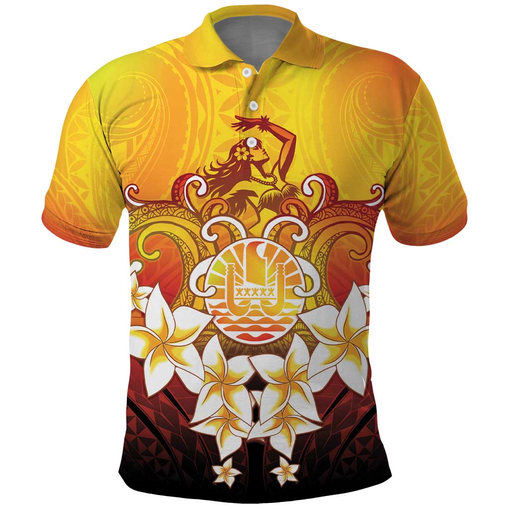 Tahiti Heiva Festival Polo Shirt Tahitian Vahine Plumeria Flowers LT05 Yellow - Polynesian Pride