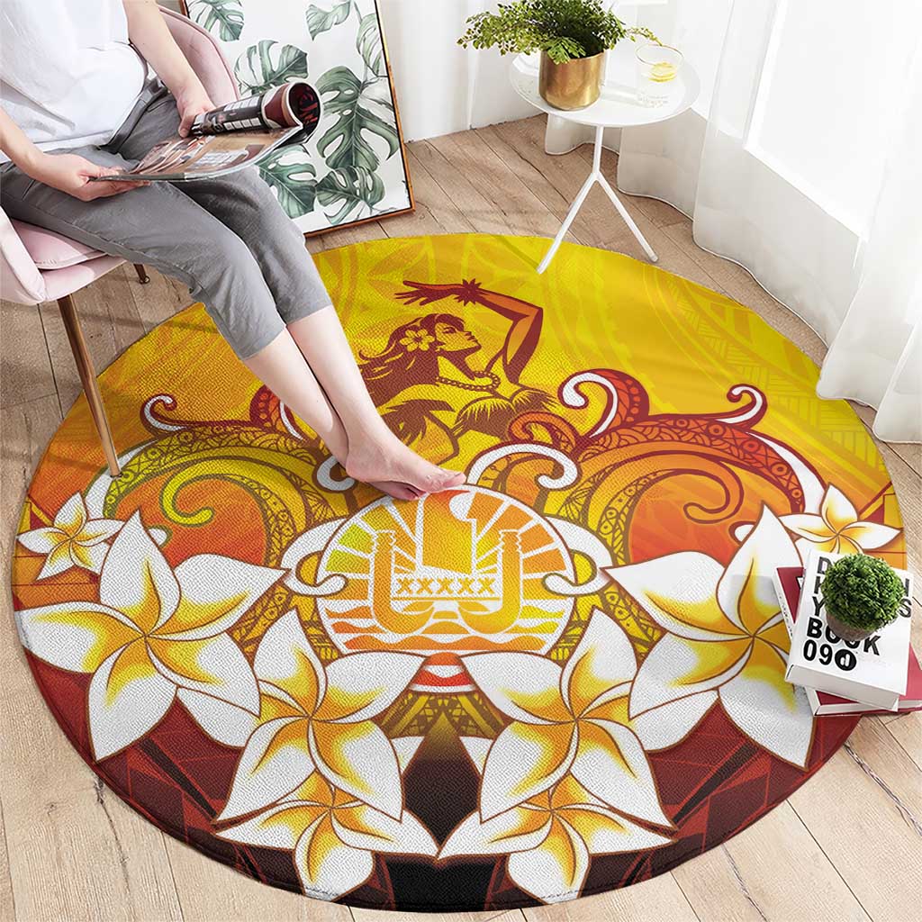 Tahiti Heiva Festival Round Carpet Tahitian Vahine Plumeria Flowers LT05 - Polynesian Pride