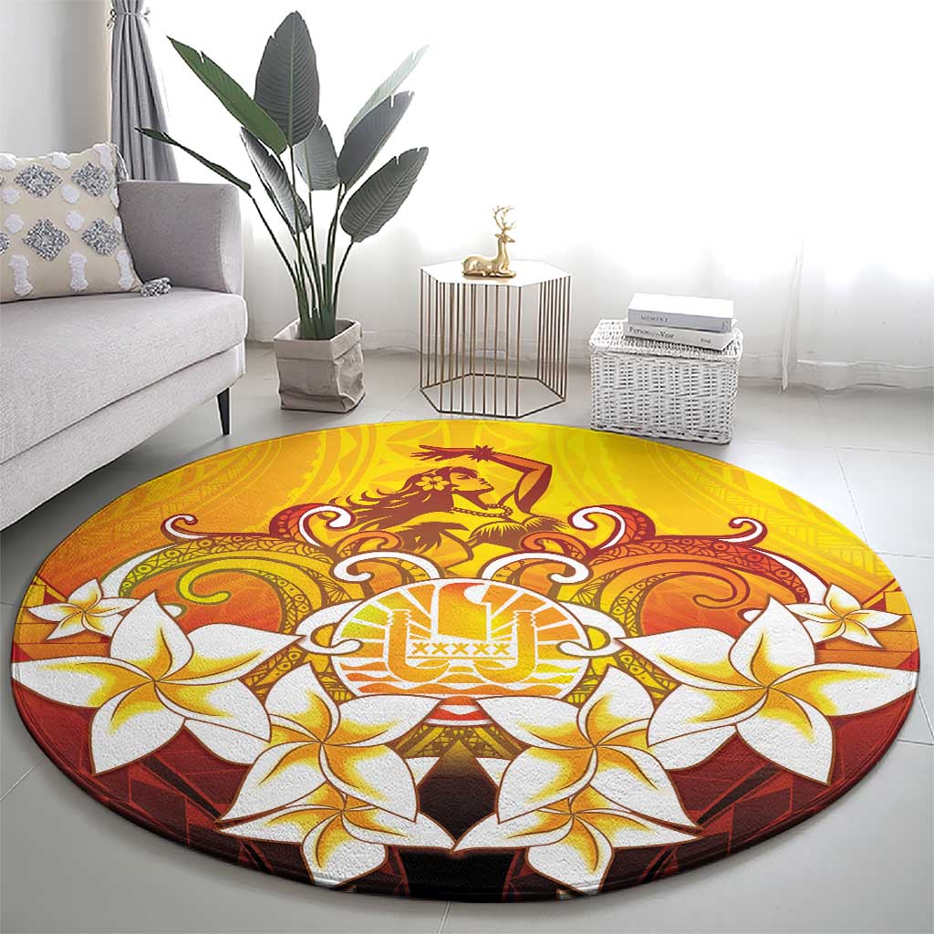 Tahiti Heiva Festival Round Carpet Tahitian Vahine Plumeria Flowers LT05 - Polynesian Pride