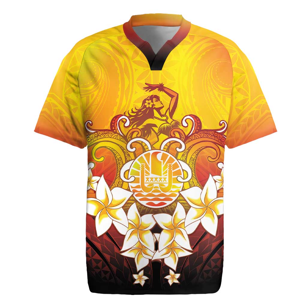 Tahiti Heiva Festival Rugby Jersey Tahitian Vahine Plumeria Flowers LT05 Yellow - Polynesian Pride