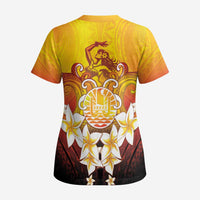 Tahiti Heiva Festival Scrub Top Tahitian Vahine Plumeria Flowers - Polynesian Pride