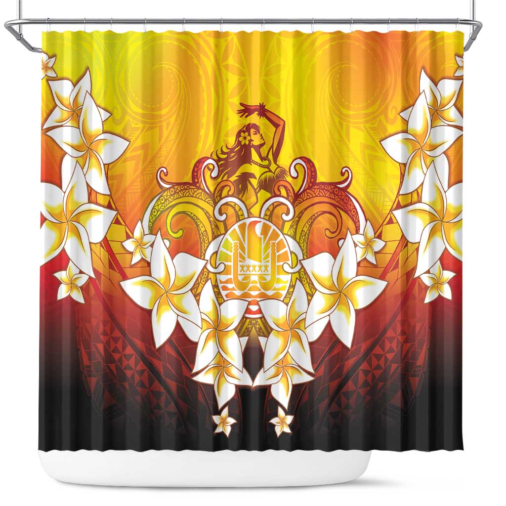 Tahiti Heiva Festival Shower Curtain Tahitian Vahine Plumeria Flowers