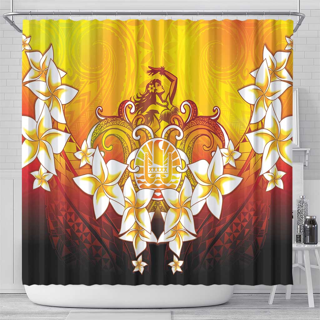 Tahiti Heiva Festival Shower Curtain Tahitian Vahine Plumeria Flowers