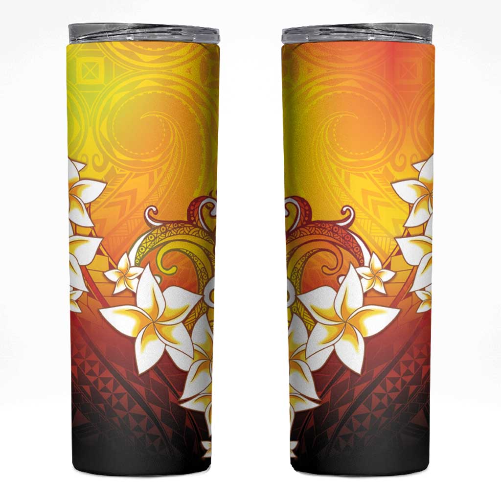 Tahiti Heiva Festival Skinny Tumbler Tahitian Vahine Plumeria Flowers LT05 Yellow - Polynesian Pride
