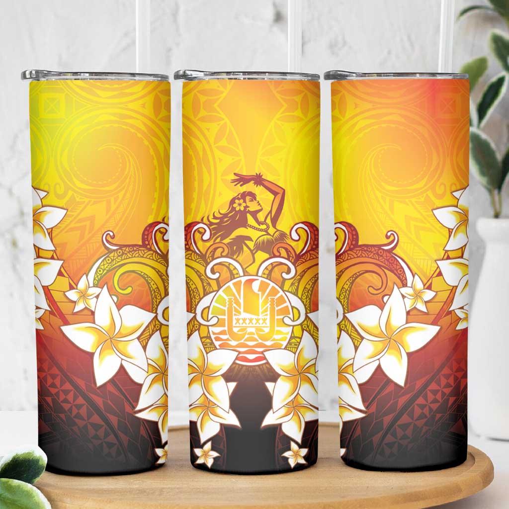 Tahiti Heiva Festival Skinny Tumbler Tahitian Vahine Plumeria Flowers LT05 - Polynesian Pride