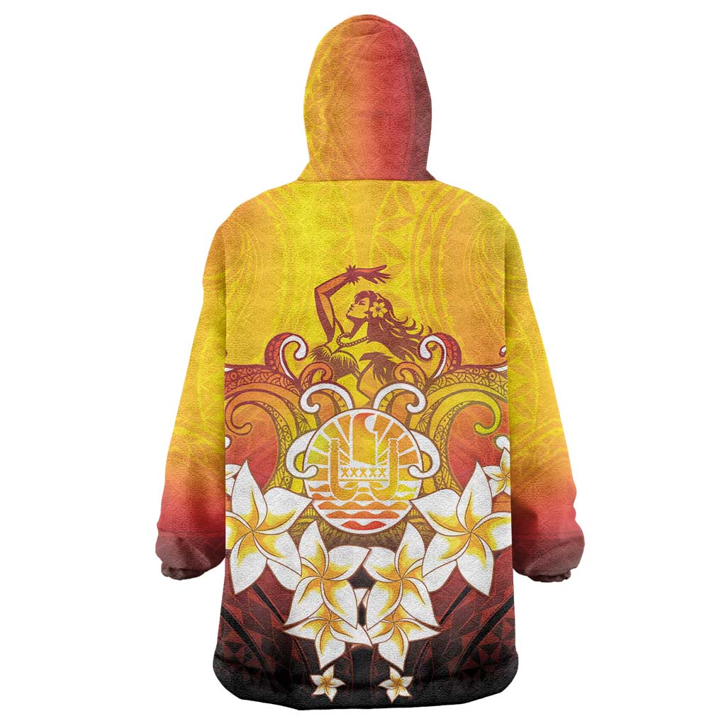 Tahiti Heiva Festival Wearable Blanket Hoodie Tahitian Vahine Plumeria Flowers