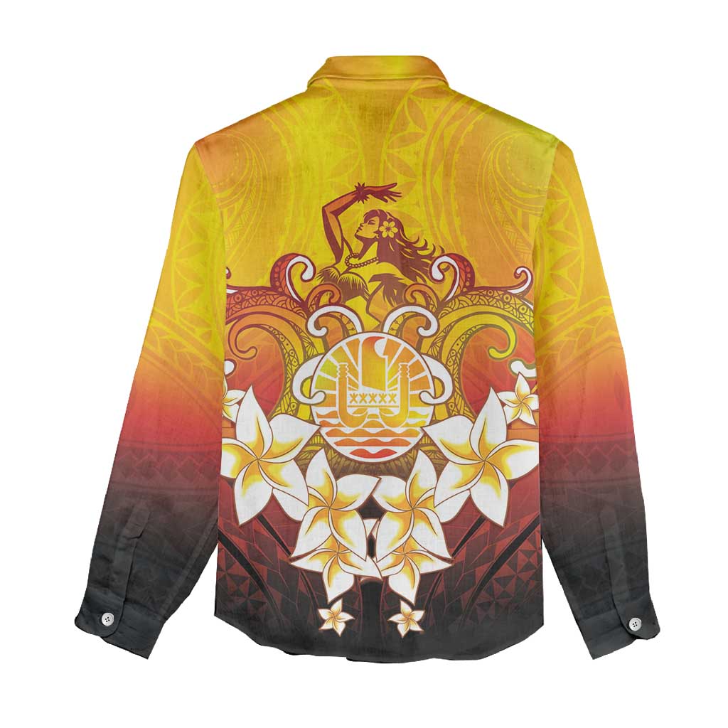 Tahiti Heiva Festival Women Casual Shirt Tahitian Vahine Plumeria Flowers