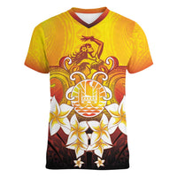 Tahiti Heiva Festival Women V-Neck T-Shirt Tahitian Vahine Plumeria Flowers LT05 Female Yellow - Polynesian Pride