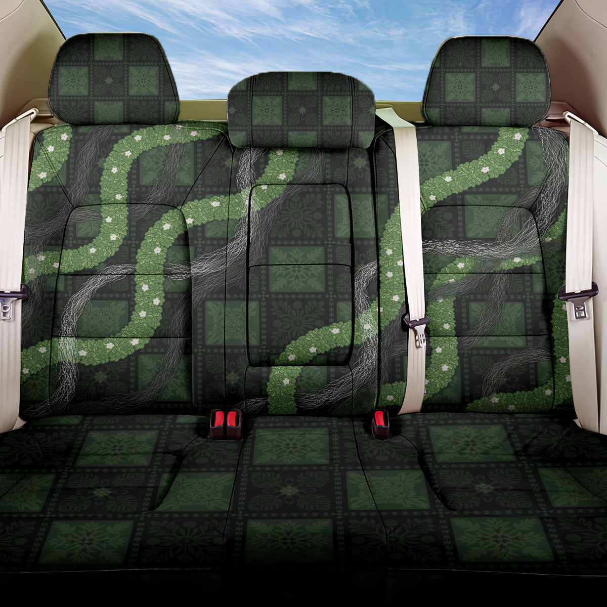 Hawaiian Quilt Back Car Seat Cover Pele Hair Hinahina Lei Black Version