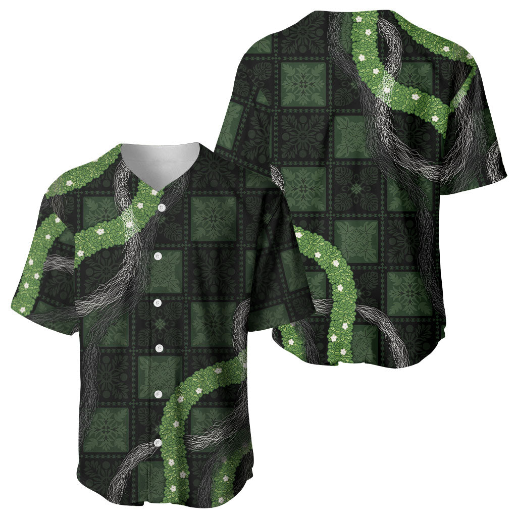 Hawaiian Quilt Baseball Jersey Pele Hair Hinahina Lei Black Version