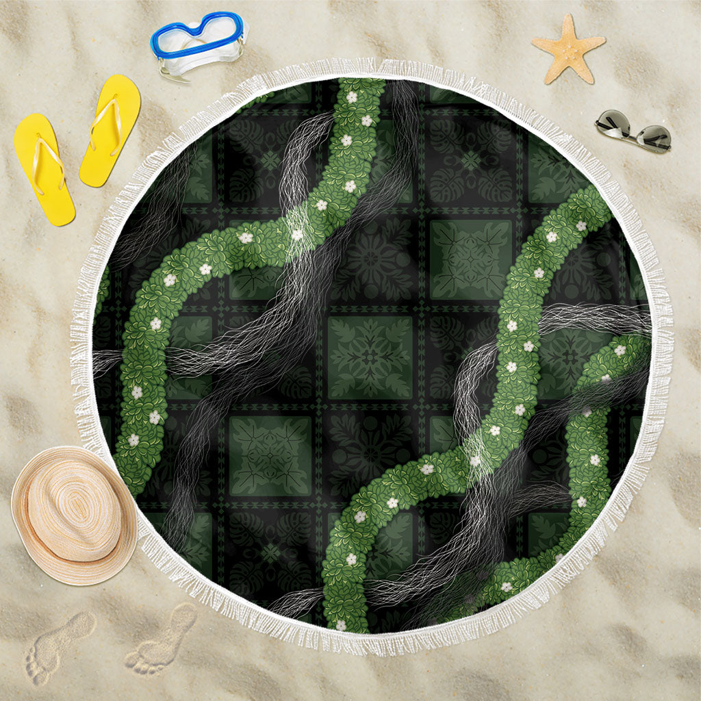 Hawaiian Quilt Beach Blanket Pele Hair Hinahina Lei Black Version
