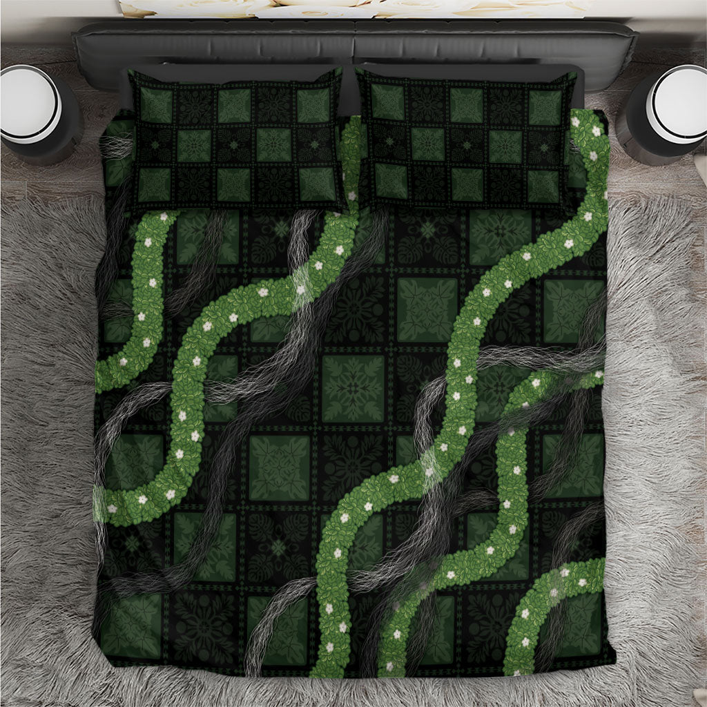 Hawaiian Quilt Bedding Set Pele Hair Hinahina Lei Black Version