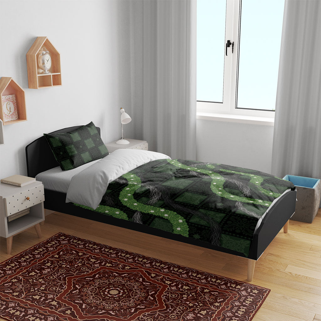 Hawaiian Quilt Bedding Set Pele Hair Hinahina Lei Black Version