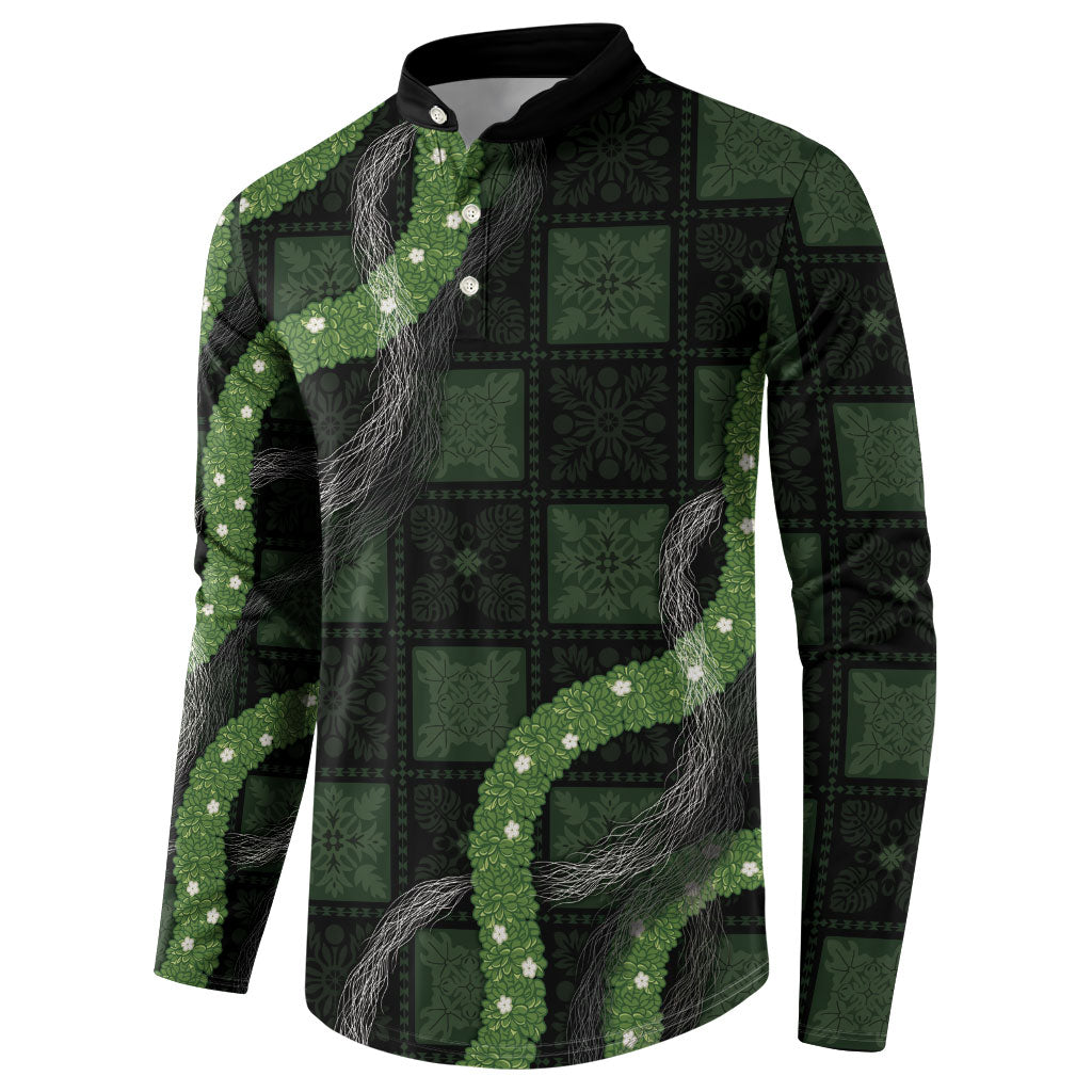 Hawaiian Quilt Button Sweatshirt Pele Hair Hinahina Lei Black Version