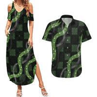 Hawaiian Quilt Couples Matching Summer Maxi Dress and Hawaiian Shirt Pele Hair Hinahina Lei Black Version LT05 Black - Polynesian Pride