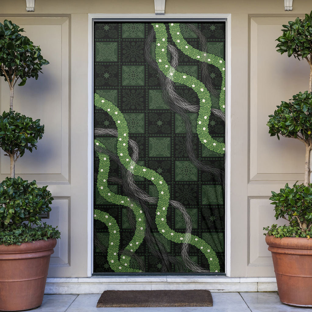 Hawaiian Quilt Door Cover Pele Hair Hinahina Lei Black Version