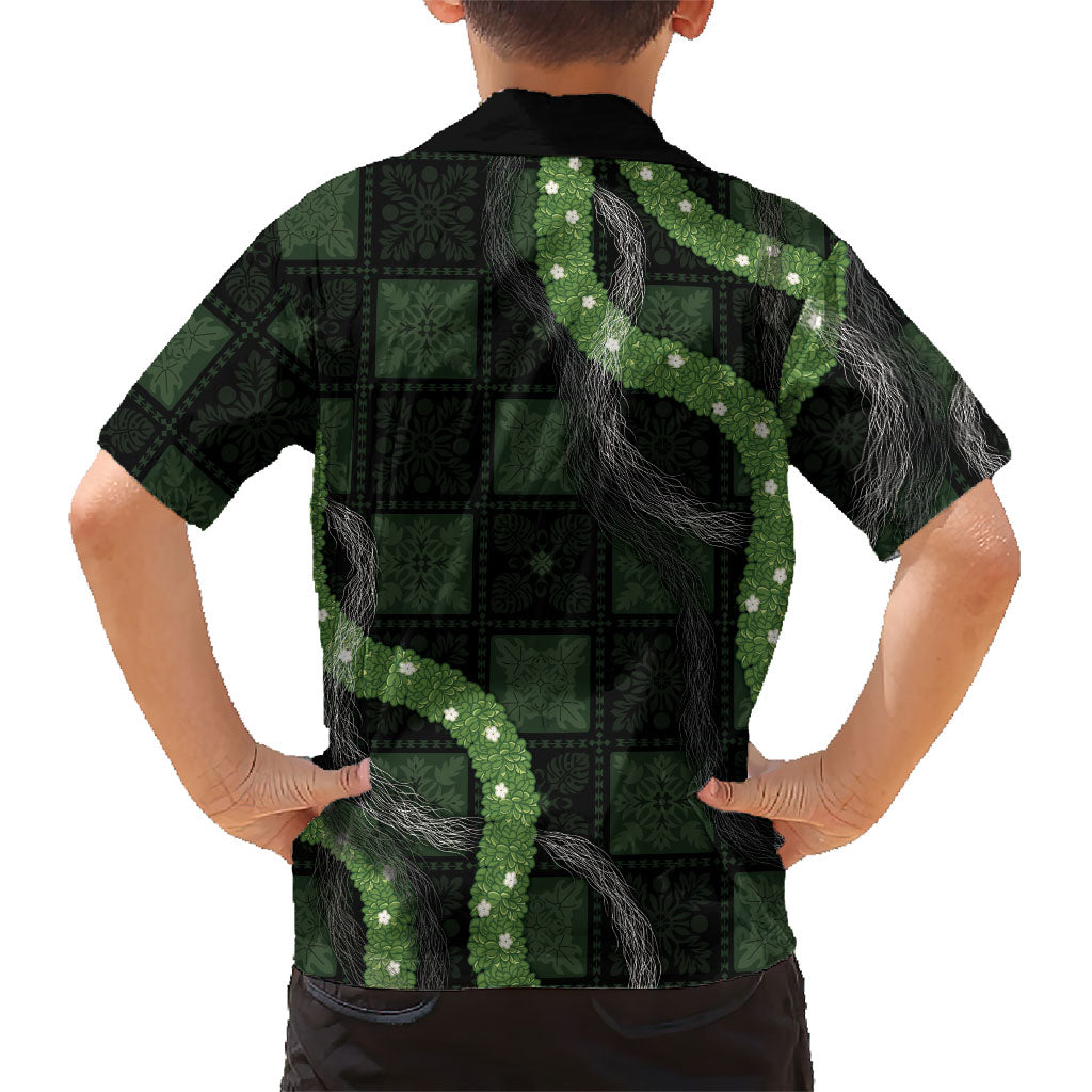 Hawaiian Quilt Family Matching Long Sleeve Bodycon Dress and Hawaiian Shirt Pele Hair Hinahina Lei Black Version LT05 - Polynesian Pride