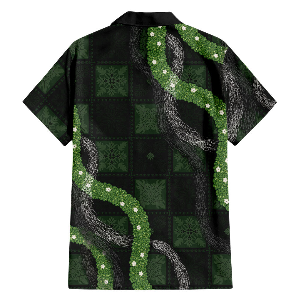 Hawaiian Quilt Family Matching Long Sleeve Bodycon Dress and Hawaiian Shirt Pele Hair Hinahina Lei Black Version LT05 - Polynesian Pride
