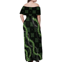 Hawaiian Quilt Family Matching Off Shoulder Maxi Dress and Hawaiian Shirt Pele Hair Hinahina Lei Black Version LT05 - Polynesian Pride