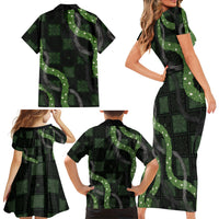 Hawaiian Quilt Family Matching Short Sleeve Bodycon Dress and Hawaiian Shirt Pele Hair Hinahina Lei Black Version LT05 - Polynesian Pride
