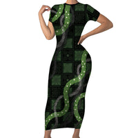 Hawaiian Quilt Family Matching Short Sleeve Bodycon Dress and Hawaiian Shirt Pele Hair Hinahina Lei Black Version LT05 Mom's Dress Black - Polynesian Pride