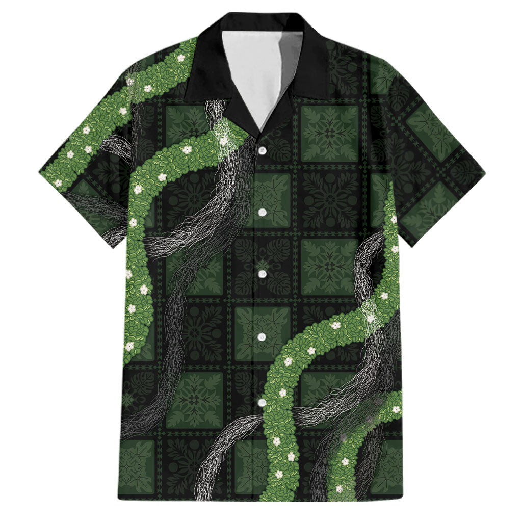 Hawaiian Quilt Family Matching Tank Maxi Dress and Hawaiian Shirt Pele Hair Hinahina Lei Black Version LT05 Dad's Shirt - Short Sleeve Black - Polynesian Pride