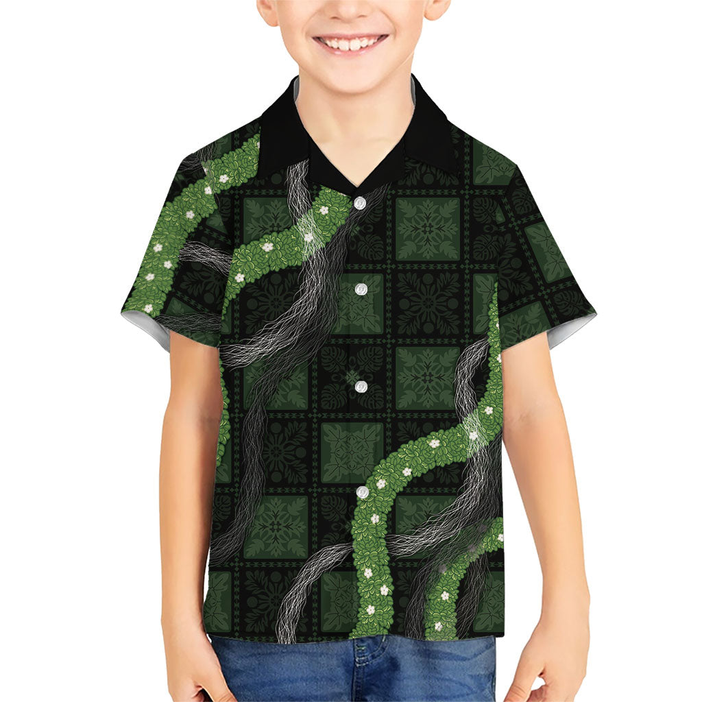 Hawaiian Quilt Family Matching Tank Maxi Dress and Hawaiian Shirt Pele Hair Hinahina Lei Black Version LT05 Son's Shirt Black - Polynesian Pride