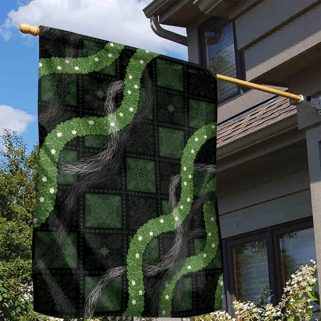 Hawaiian Quilt Garden Flag Pele Hair Hinahina Lei Black Version