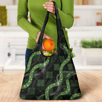 Hawaiian Quilt Grocery Bag Pele Hair Hinahina Lei Black Version
