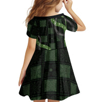 Hawaiian Quilt Kid Short Sleeve Dress Pele Hair Hinahina Lei Black Version