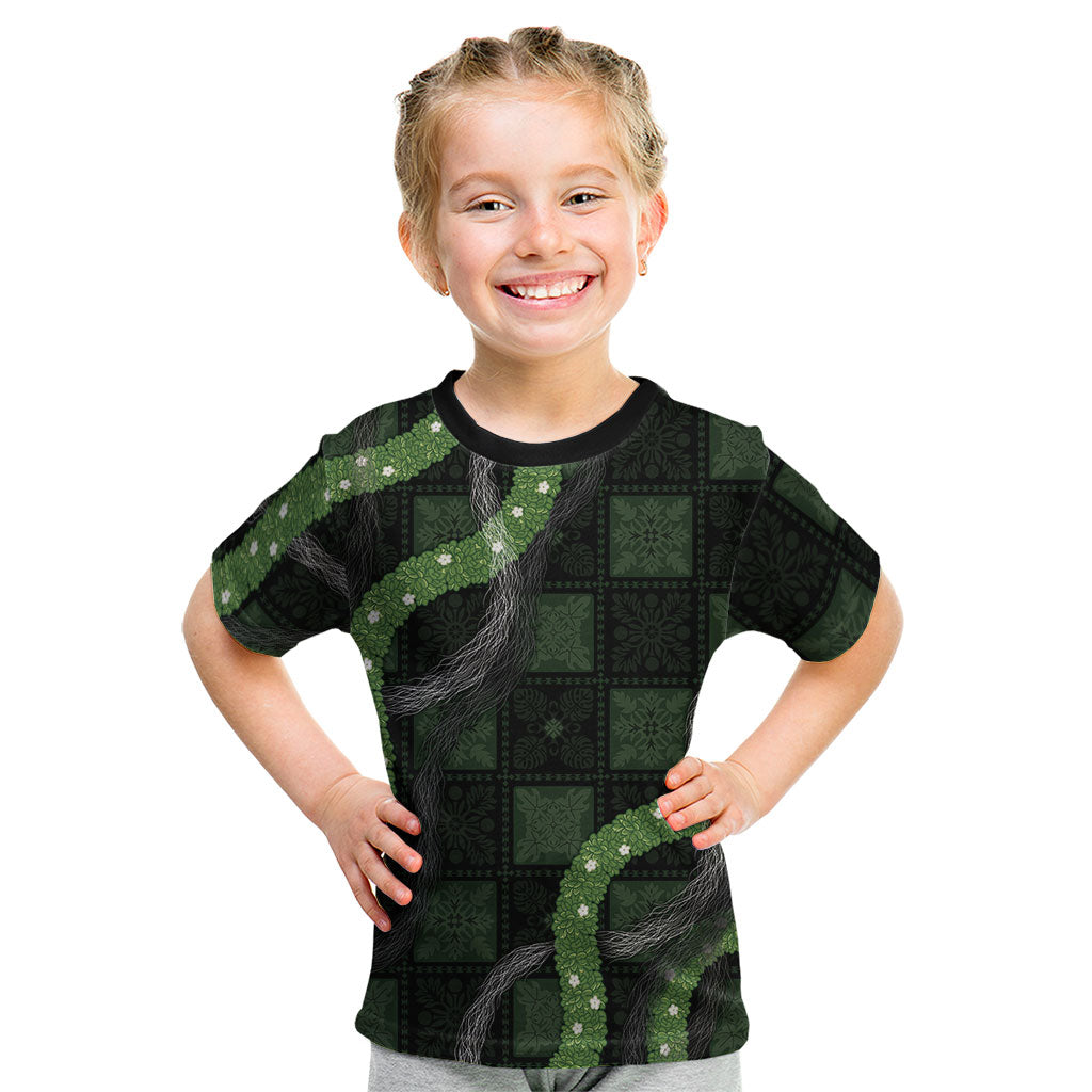 Hawaiian Quilt Kid T Shirt Pele Hair Hinahina Lei Black Version