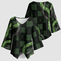 Hawaiian Quilt Kimono Sleeve Blouse Pele Hair Hinahina Lei Black Version