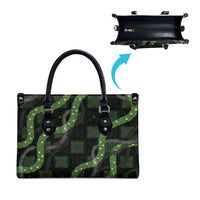 Hawaiian Quilt Leather Bag Pele Hair Hinahina Lei Black Version
