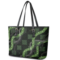 Hawaiian Quilt Leather Tote Bag Pele Hair Hinahina Lei Black Version