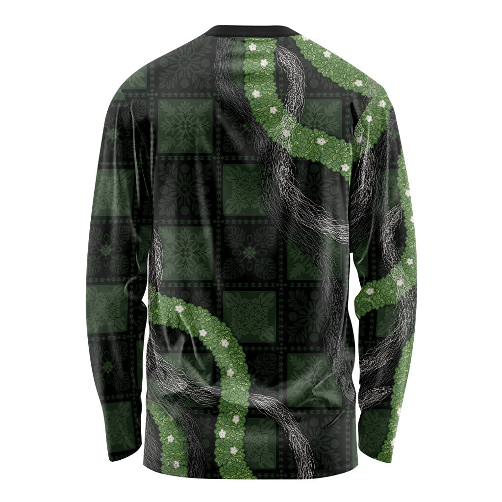 Hawaiian Quilt Long Sleeve Shirt Pele Hair Hinahina Lei Black Version