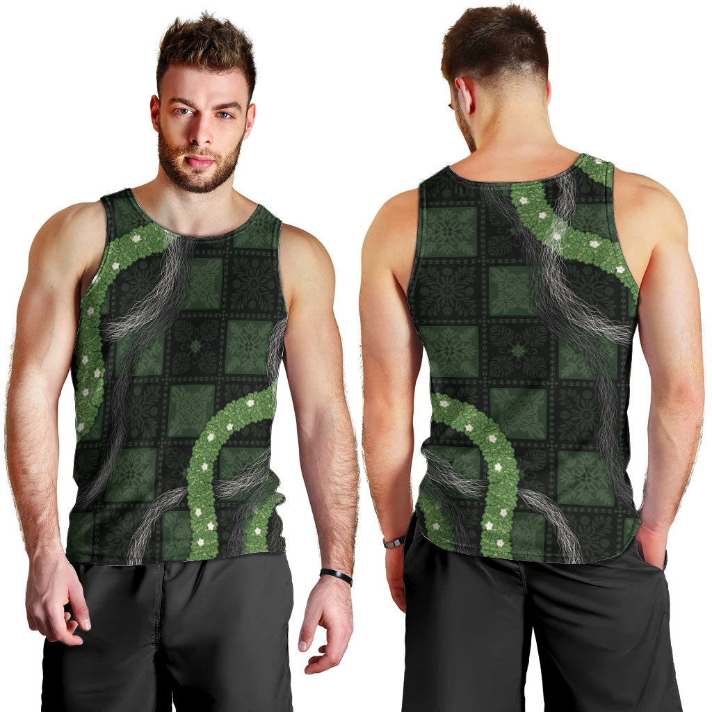 Hawaiian Quilt Men Tank Top Pele Hair Hinahina Lei Black Version
