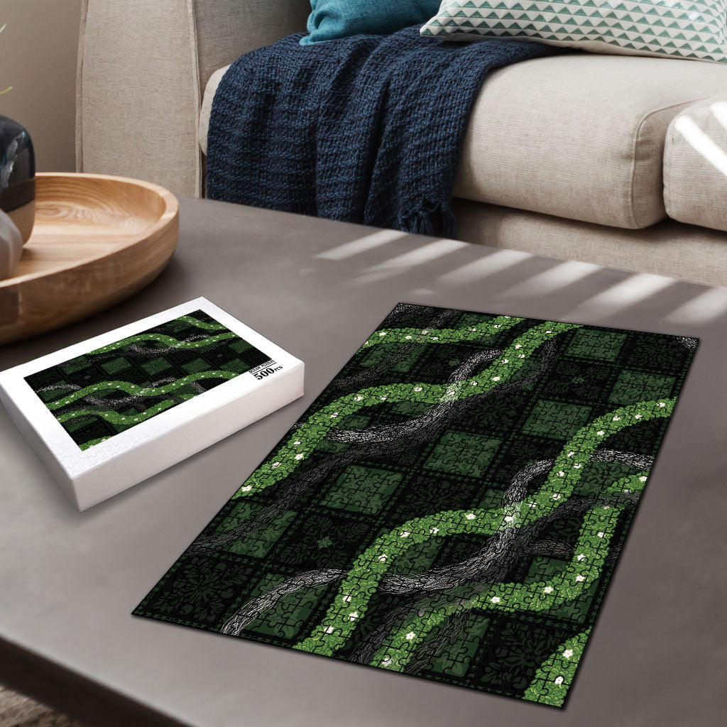 Hawaiian Quilt Puzzle Pele Hair Hinahina Lei Black Version