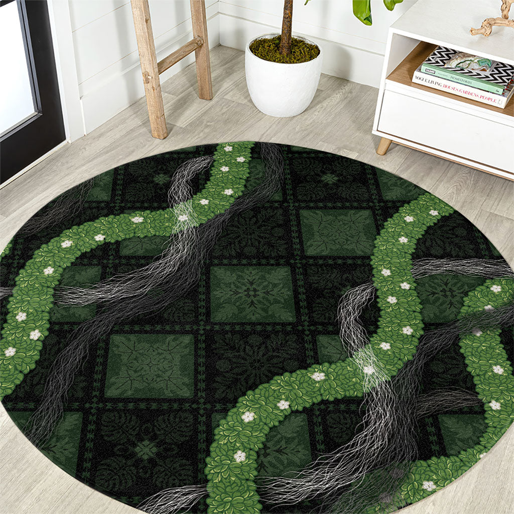 Hawaiian Quilt Round Carpet Pele Hair Hinahina Lei Black Version